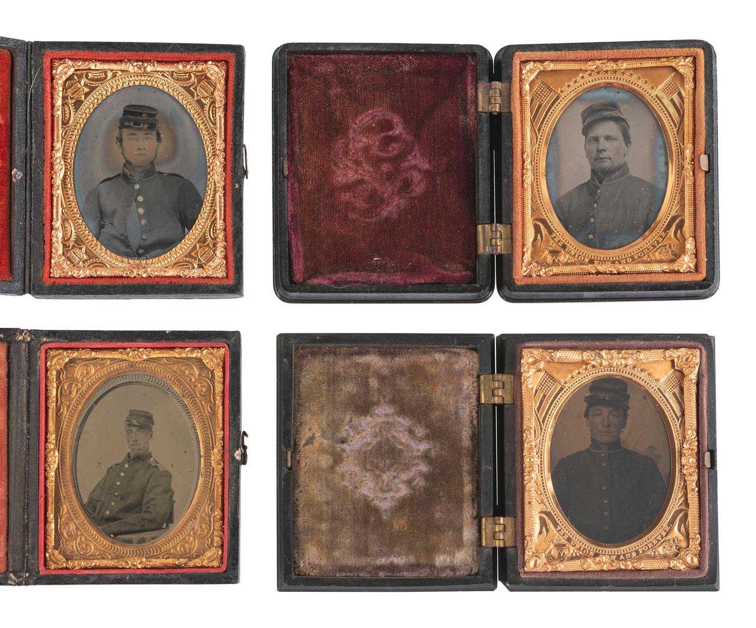 [CIVIL WAR]. A group of 4 ninth plate ambrotypes and tintypes of soldiers.