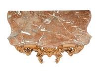An Italian Carved Walnut Marble Top Console d'Applique