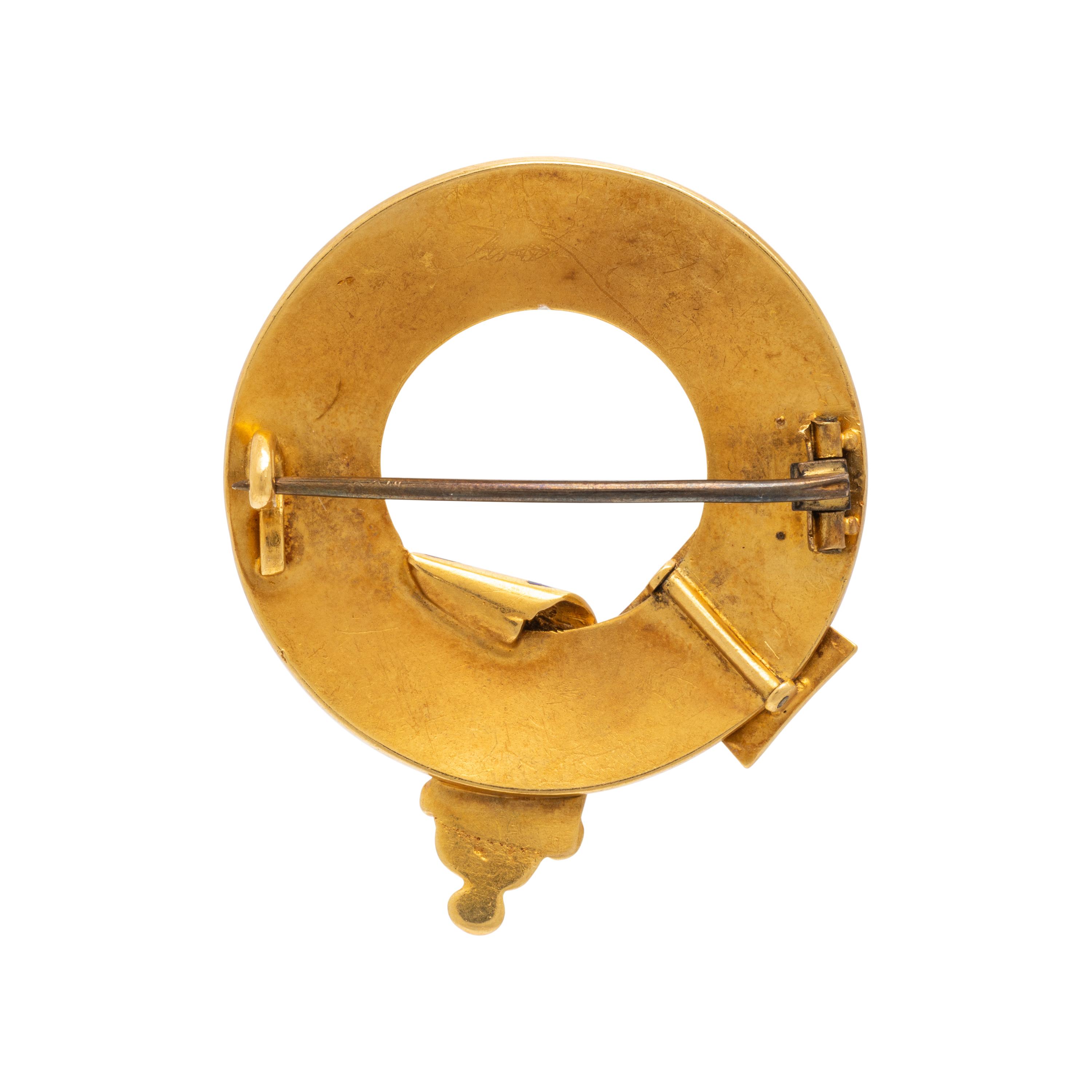 Antique, Yellow Gold, Enamel, and Half Pearl Brooch