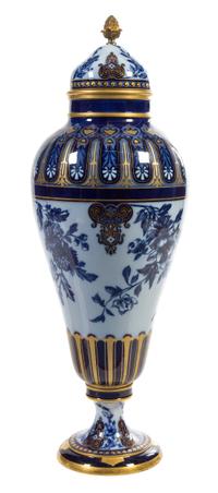 A Large Sevres Style Porcelain Urn and Cover Height 46 1/2 inches.