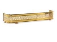 A Chromed Metal and Leather-Upholstered Fireplace Bench and a Brass Fire Fender