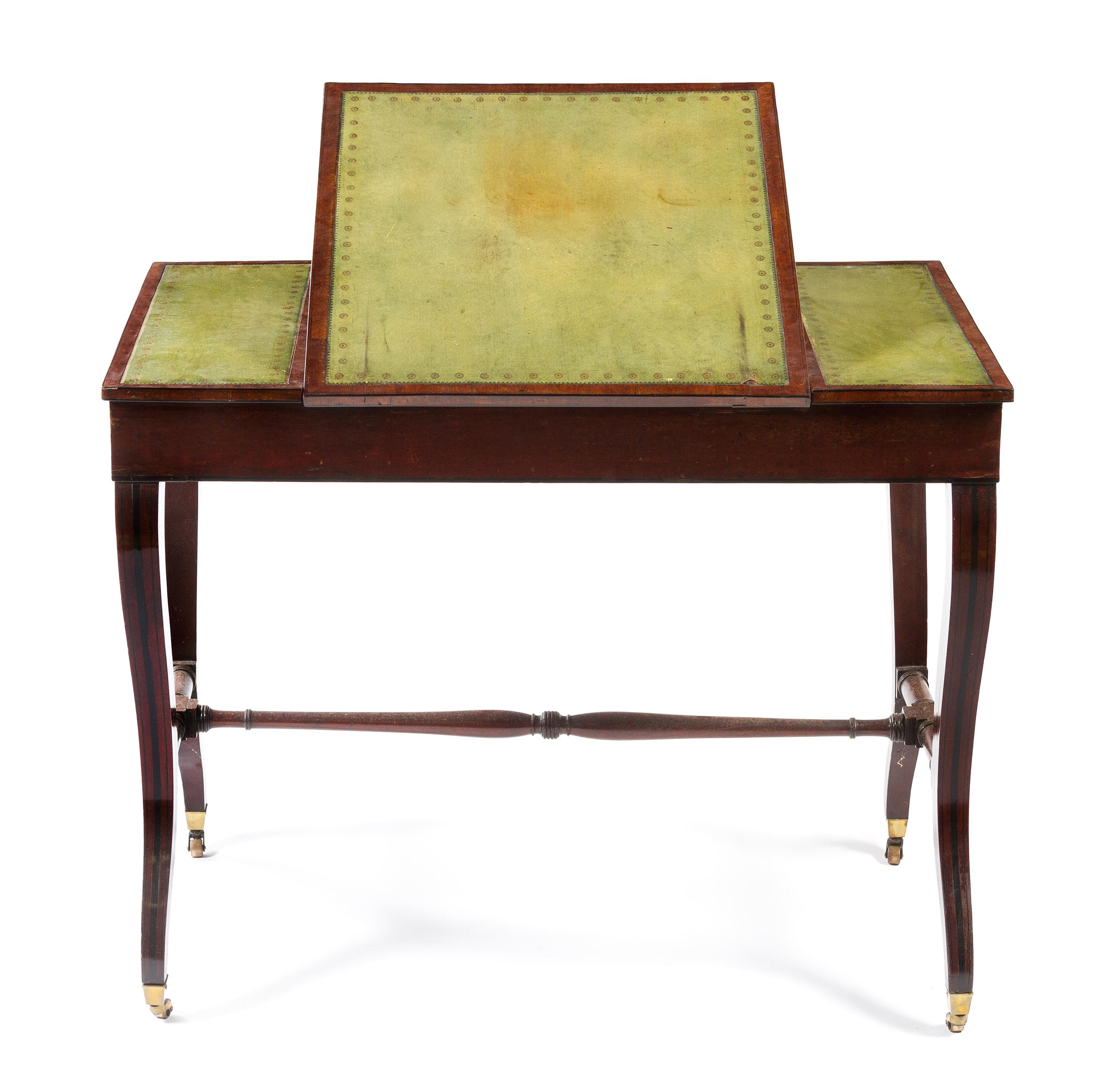 A Regency Inlaid Mahogany Writing Table Height 29 x width 36 1/4 x depth 22 inches. — CIRCA 1820