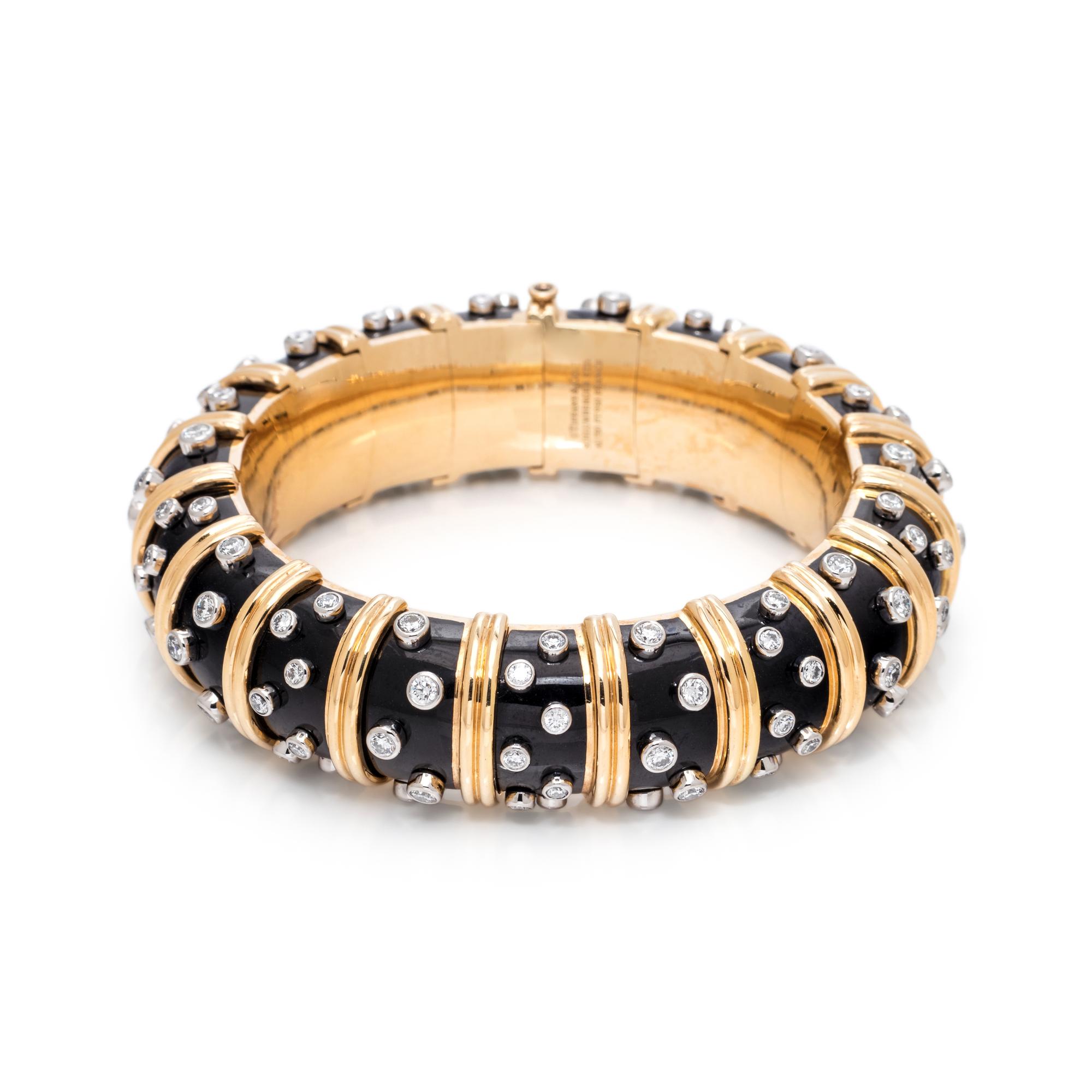 TIFFANY & CO., SCHLUMBERGER, ENAMEL AND DIAMOND BANGLE BRACELET