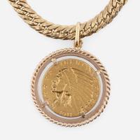 14K Yellow Gold Chain with Five Dollar 22K Gold Coin Pendant