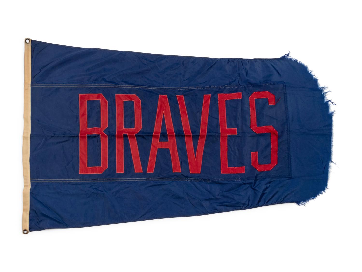An Atlanta Braves Flag Once Flown on Wrigley Field Scoreboard Collected by Former Chicago Cubs Wrigley Field Head Scorekeeper