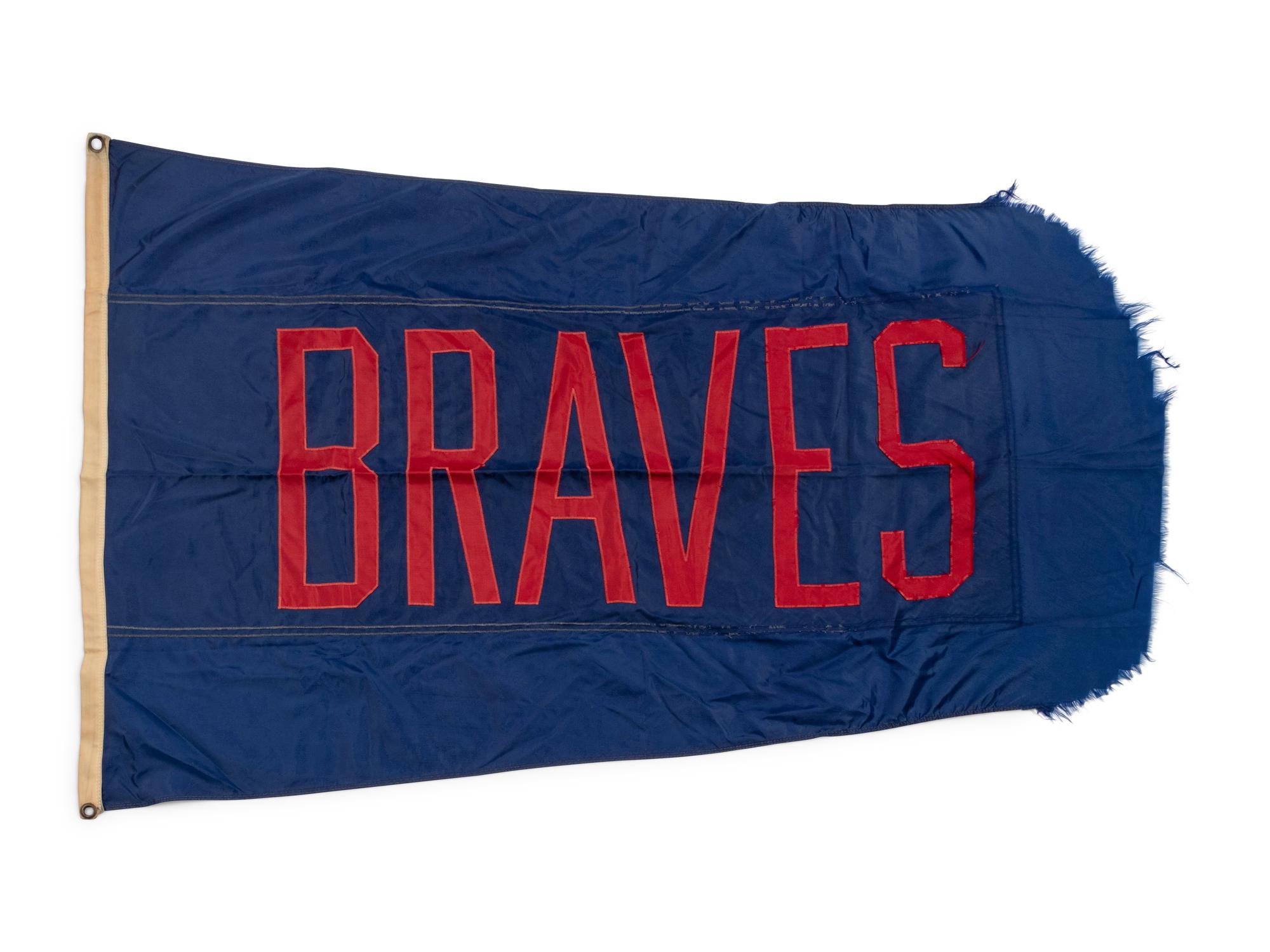 An Atlanta Braves Flag Once Flown on Wrigley Field Scoreboard Collected by Former Chicago Cubs Wrigley Field Head Scorekeeper
