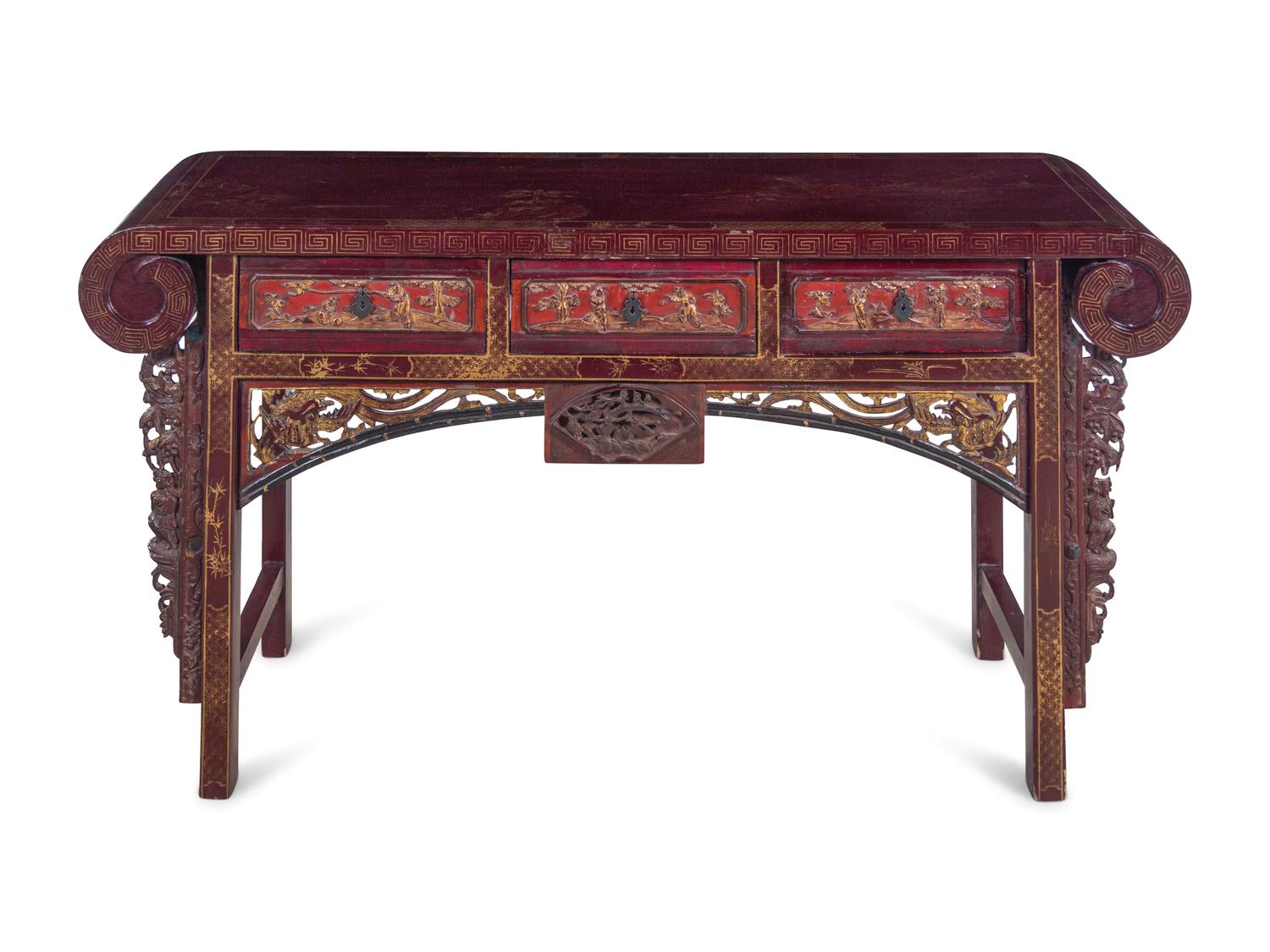 A Chinese Painted and Parcel Gilt Altar Table