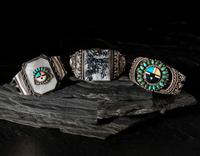 Navajo and Zuni Silver Cuff Bracelets, with Inlay