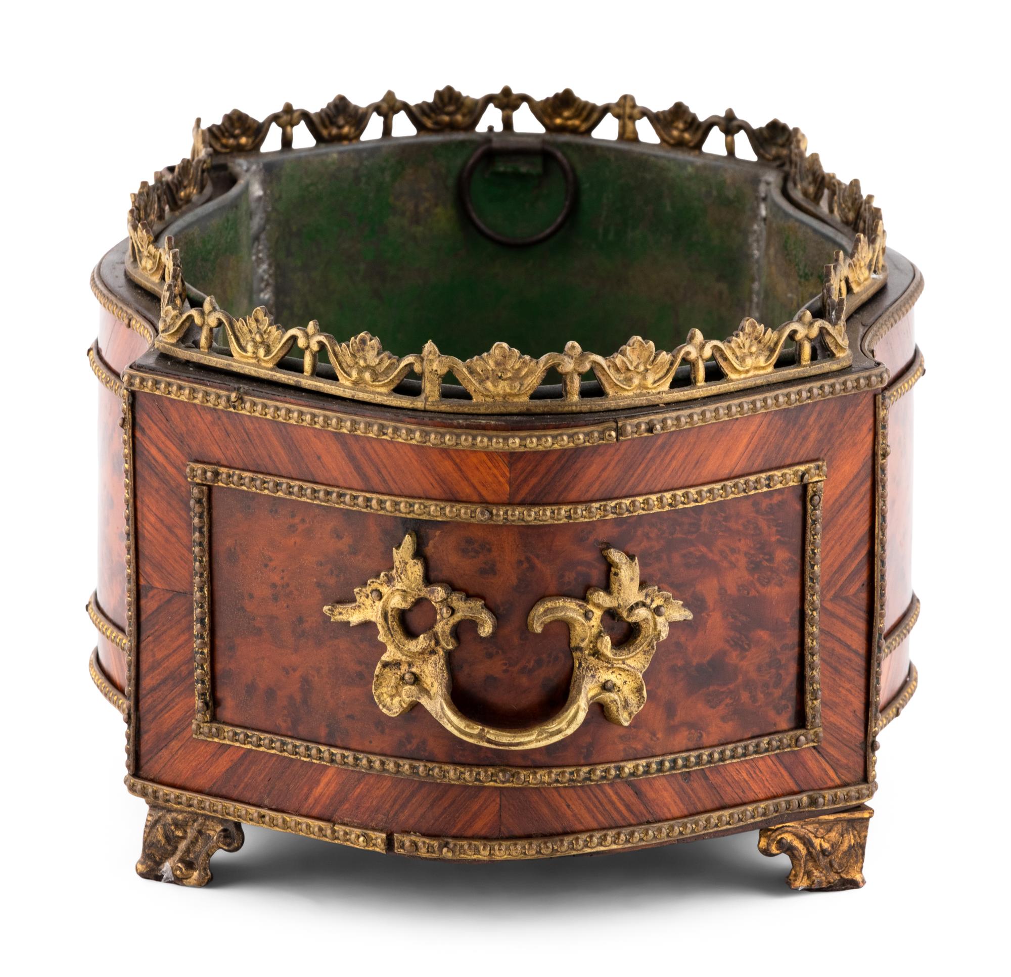 A Napoleon III Style Kingwood and Burl Amboyna Jardinière