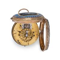 BORDIER, 18K PINK GOLD, PASTE AND ENAMEL OPEN FACE POCKET WATCH