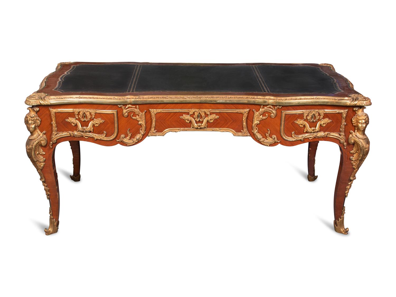 A Louis XV Style Bronze-Mounted Kingwood Bureau Plat