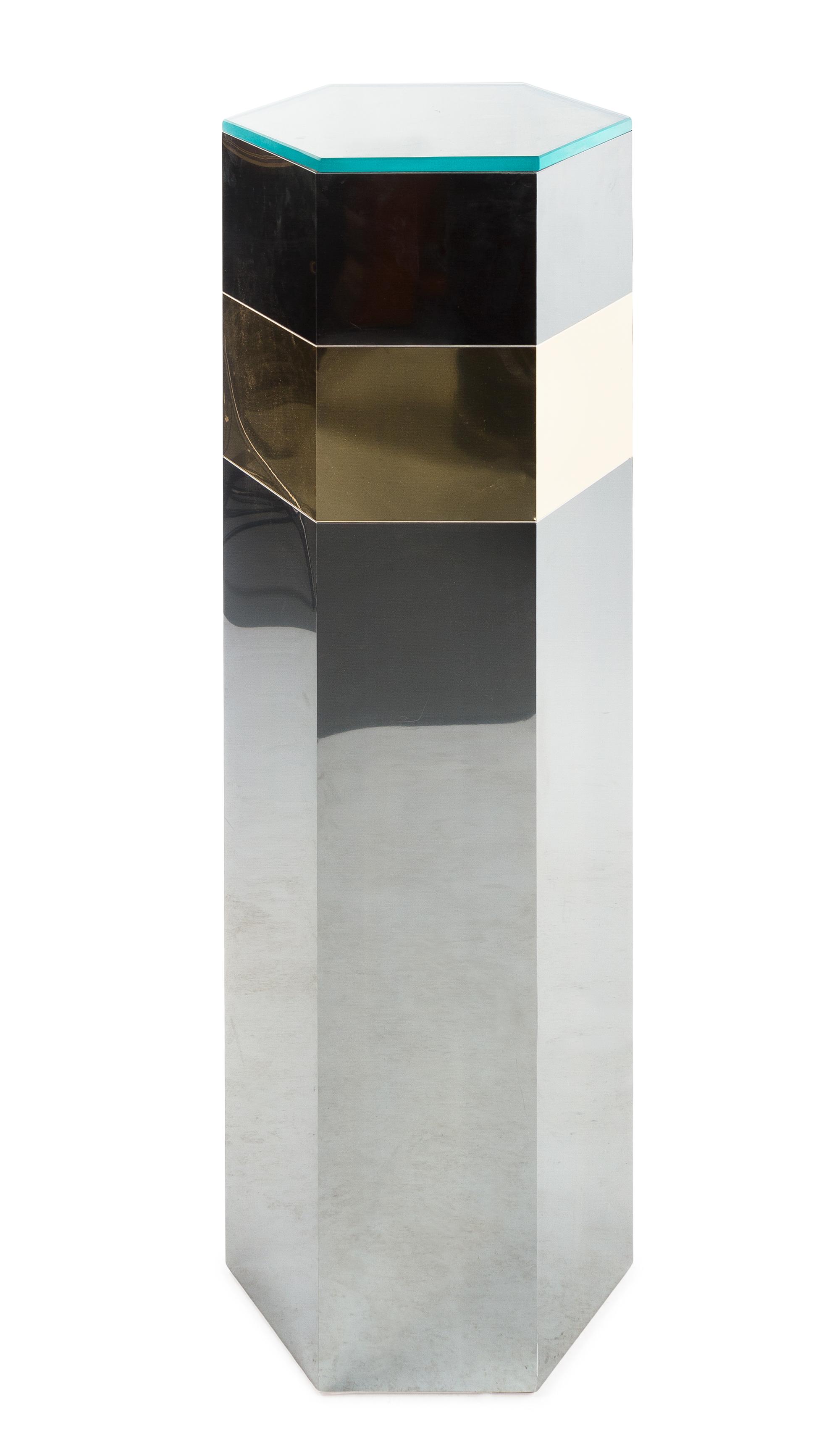 A Chrome and Brass Pedestal Height 42 1/2 inches. — STYLE OF MILO BAUGHMAN
