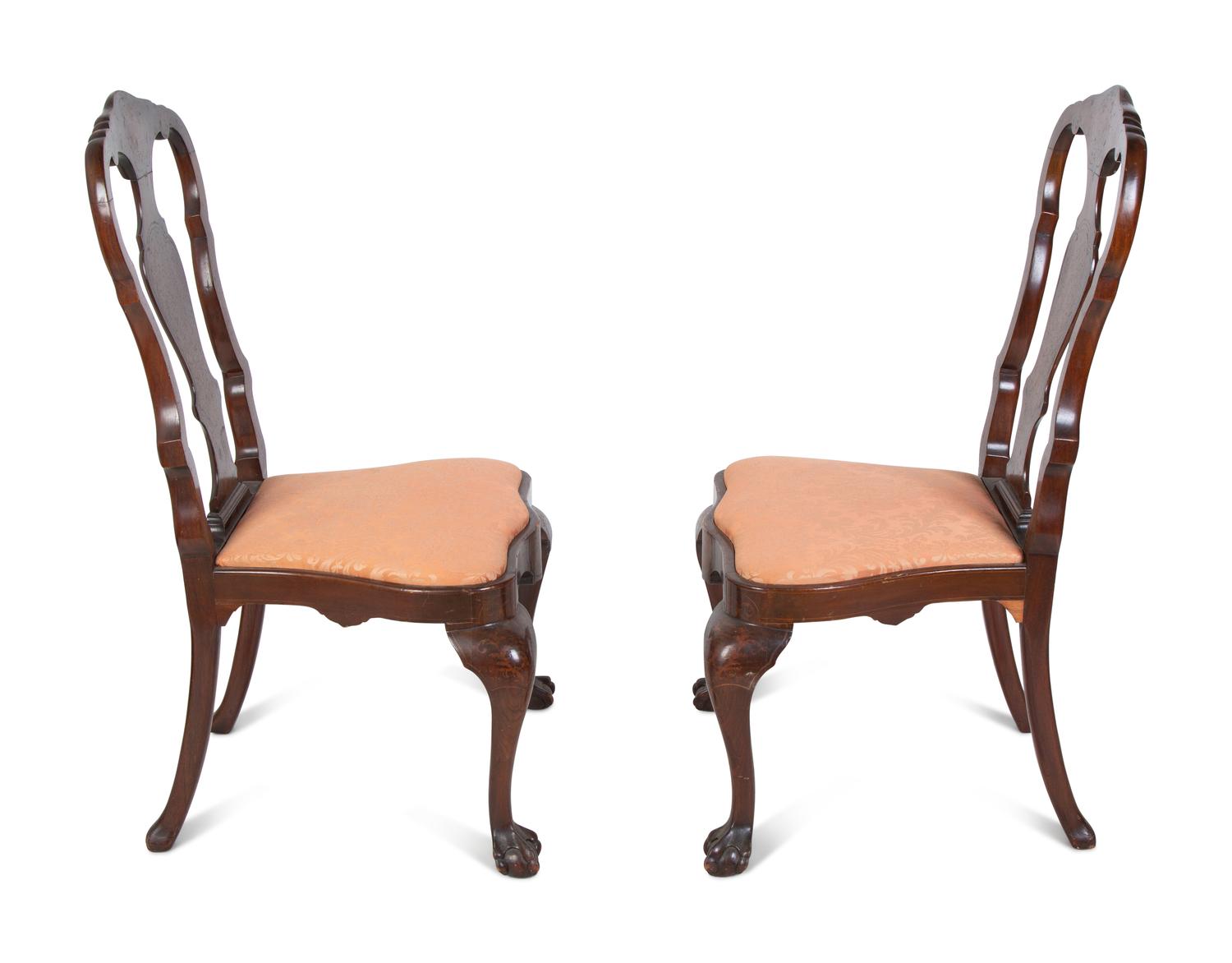 A Pair of Continental Marquetry Side Chairs — 19TH CENTURY