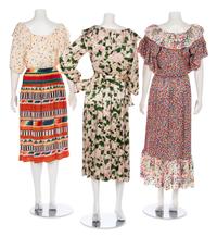 Three Vintage Silk Designer Summer Dresses; Two Yves Saint Laurent, One Oscar de la Renta, 1980s: