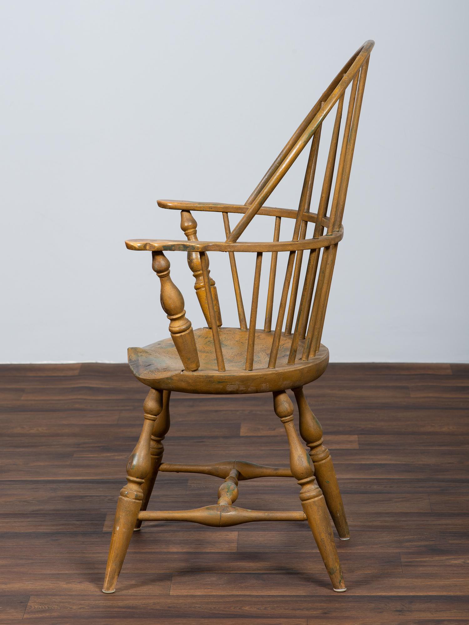 A New England Yellow Painted Bow Back Windsor Armchair