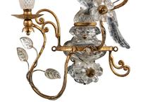 A Pair of Maison Baguès Gilt Metal and Glass Two-Light Parrot and Urn Sconces