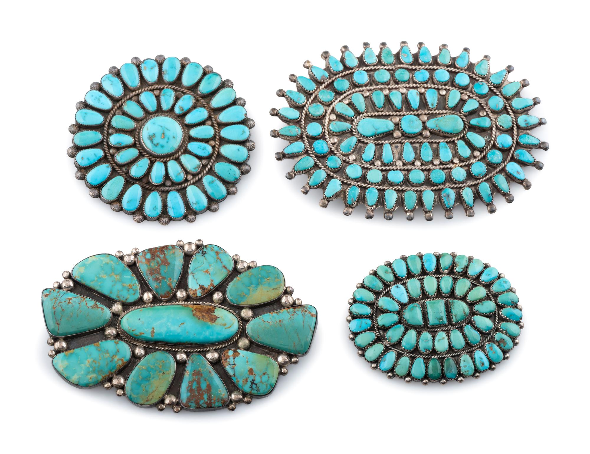 Group of Navajo Silver and Turquoise Cluster Pin / Brooches