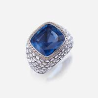 A sapphire, diamond, and platinum ring, R Simantov
