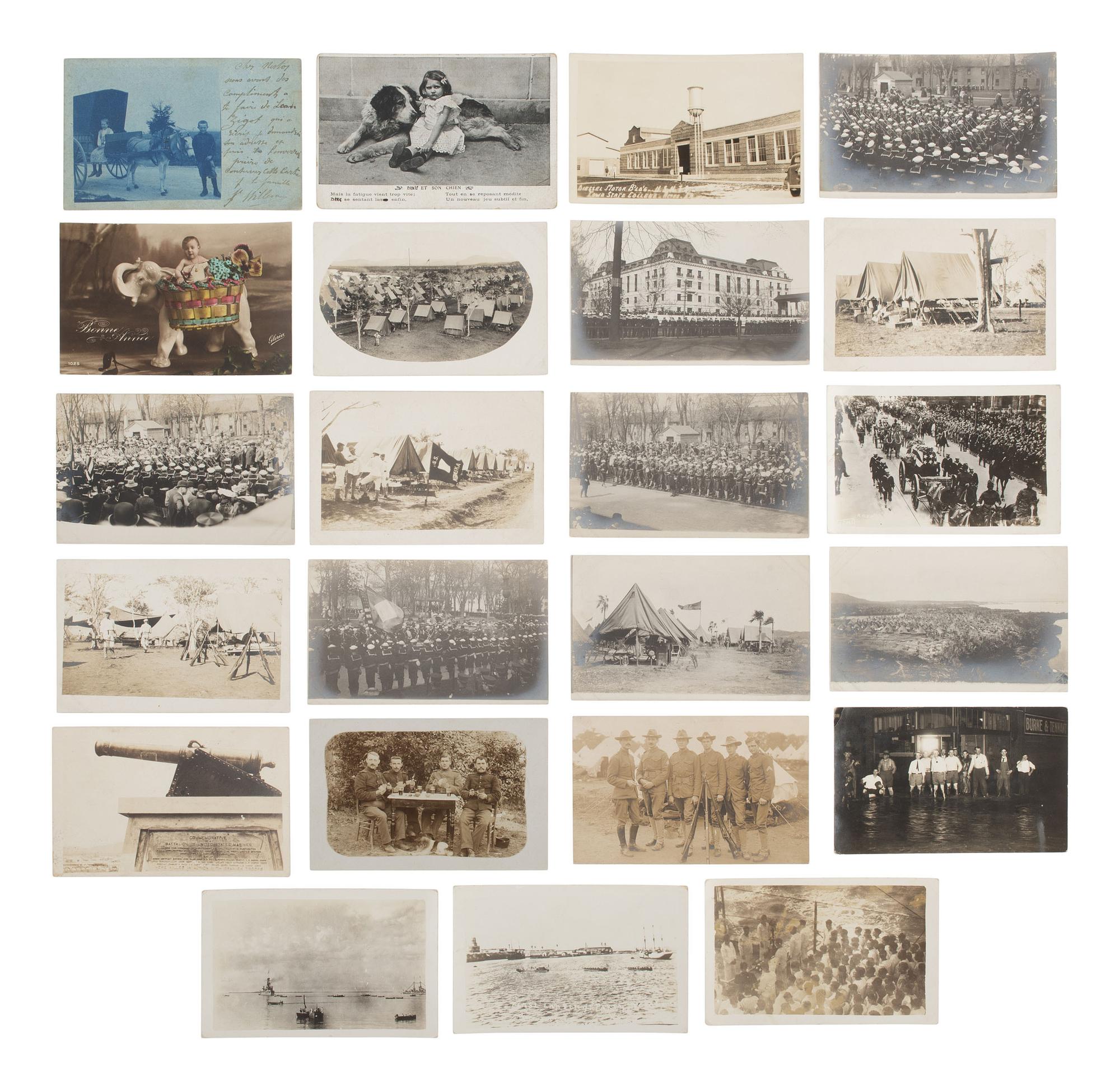 [EARLY PHOTO]. Eclectic collection of photography, incl. cyclists, soldiers, & curious characters.