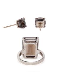 TIFFANY & CO., SMOKY QUARTZ RING AND EARRINGS