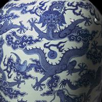 A Magnificent, Monumental, and Extremely Rare Chinese Blue and White 'Nine Dragons' Vase, Qing Dynasty, Jiaqing/Daoguang Period — 清嘉慶/道光 巨型青花九龍大瓶（附山中商會1943年圖錄）