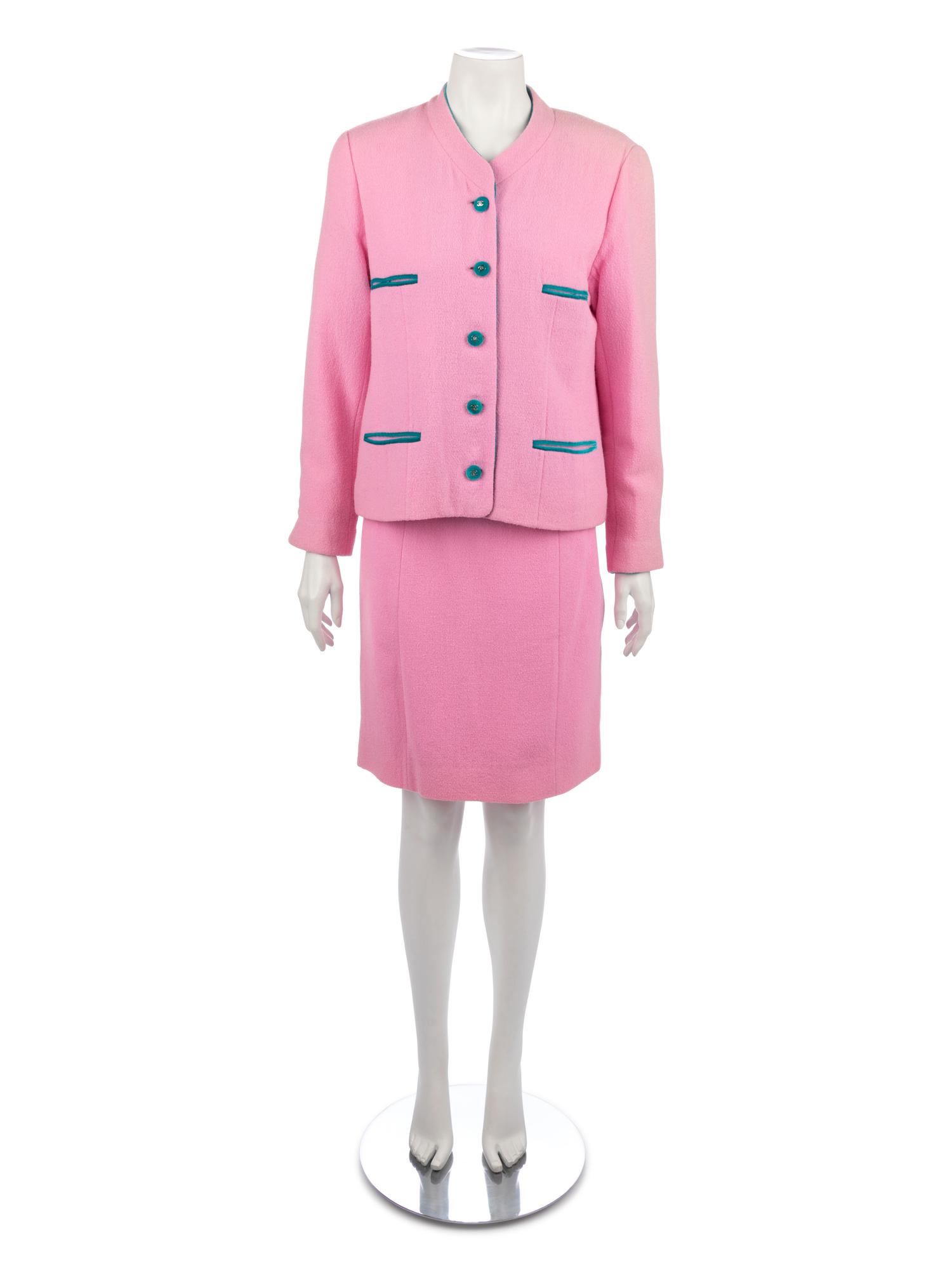 Chanel Pink and White Houndstooth Jacket and One Chanel Skirt Suit, 1990-2000s