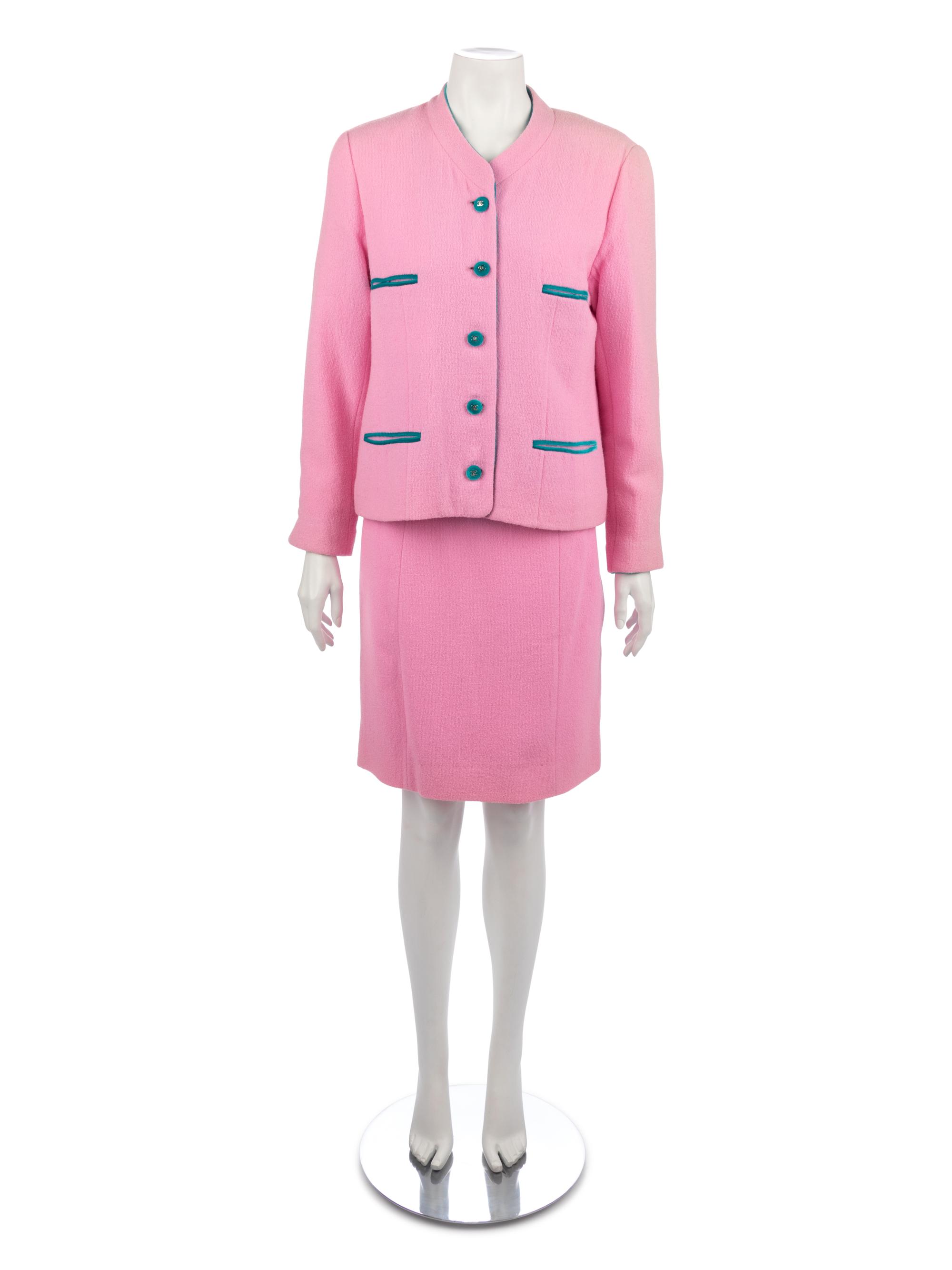 Chanel Pink and White Houndstooth Jacket and One Chanel Skirt Suit, 1990-2000s