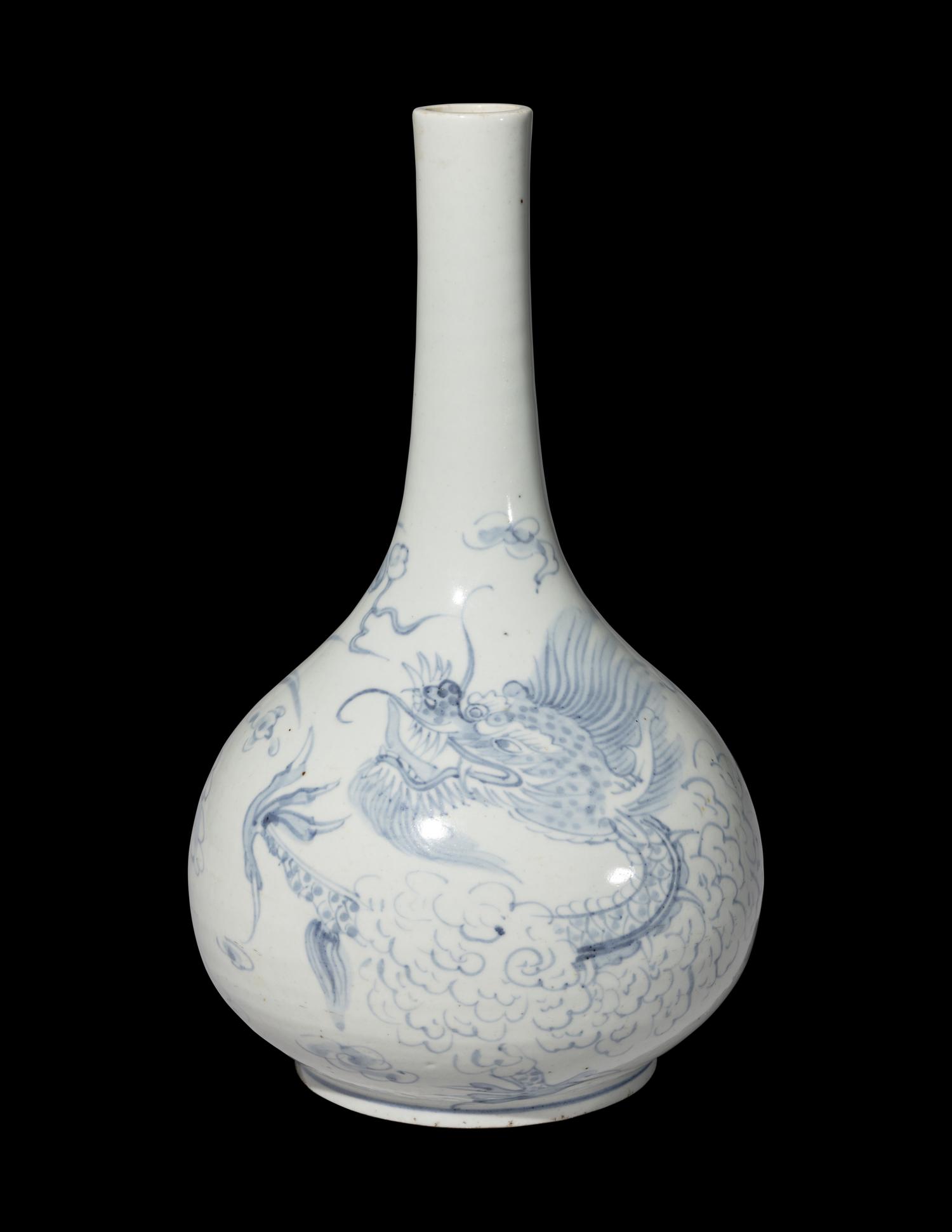 A Korean Blue and White Porcelain 'Dragon' Bottle Vase