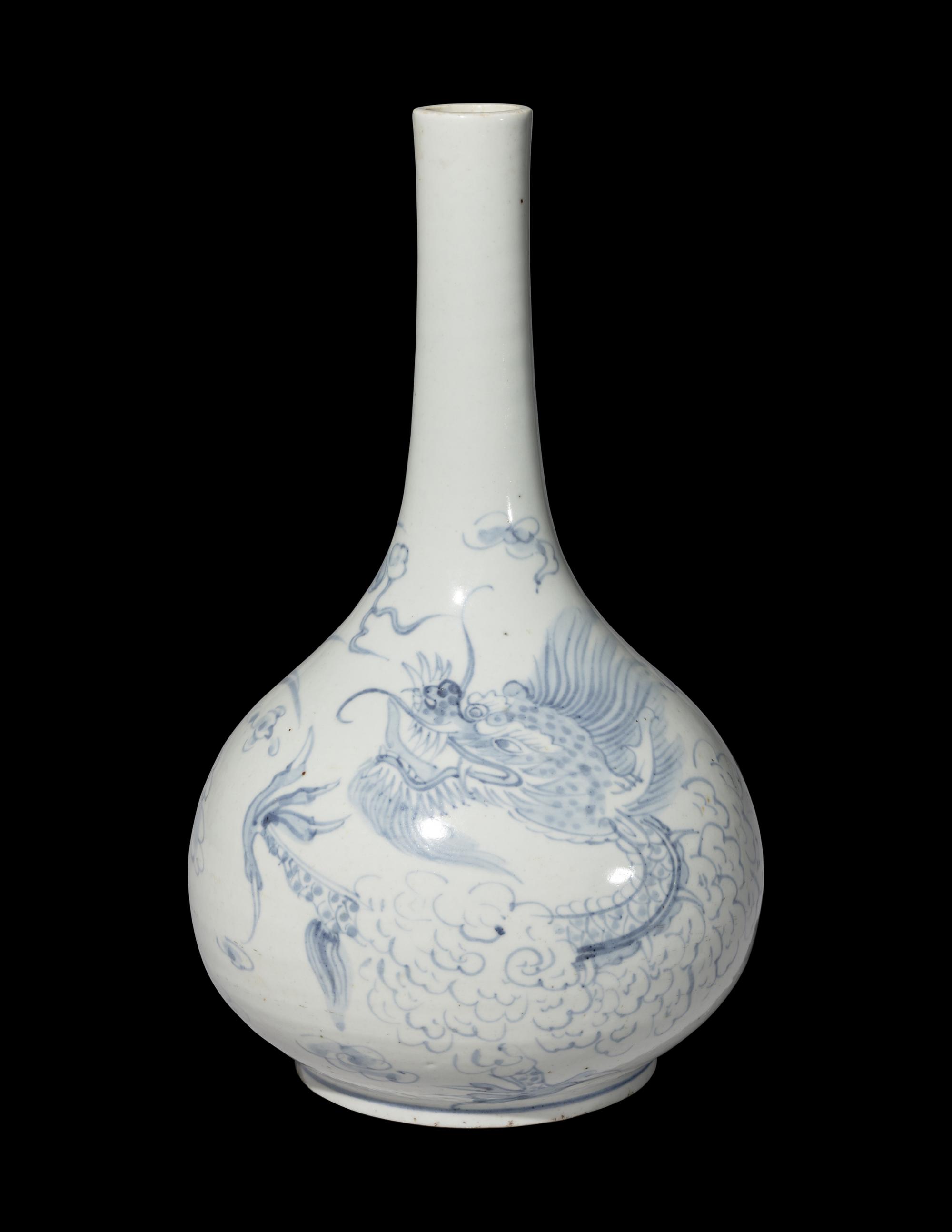 A Korean Blue and White Porcelain 'Dragon' Bottle Vase