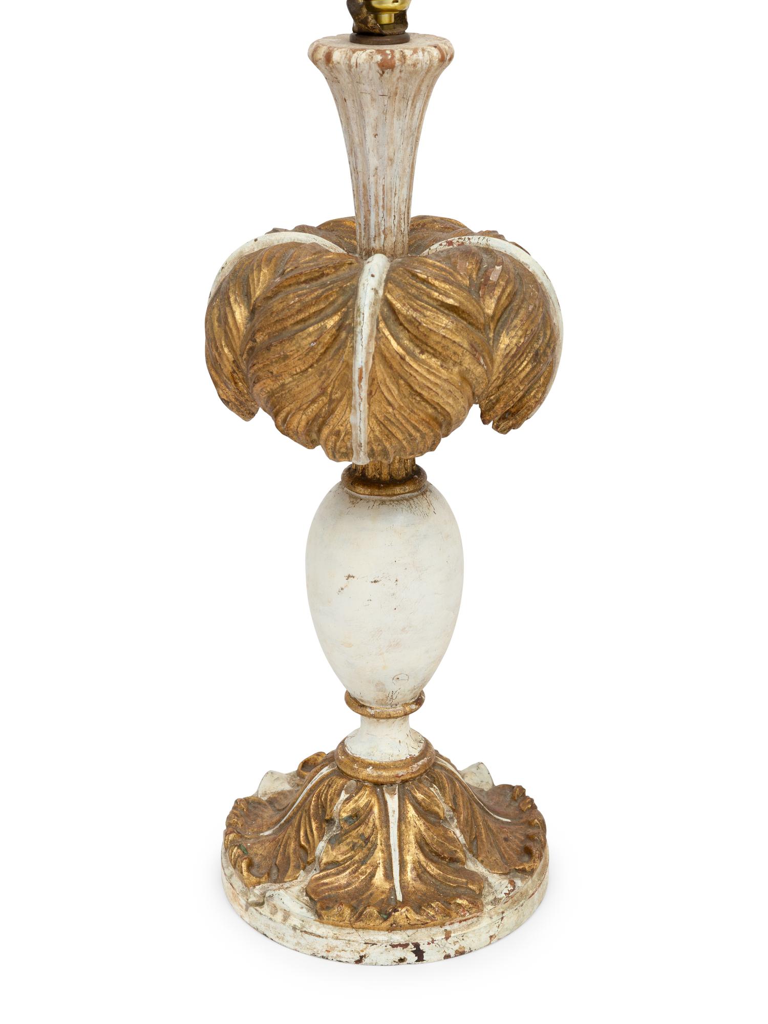 A Pair of Italian Painted and Parcel-Gilt Palm Frond Table Lamps