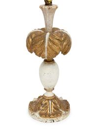 A Pair of Italian Painted and Parcel-Gilt Palm Frond Table Lamps