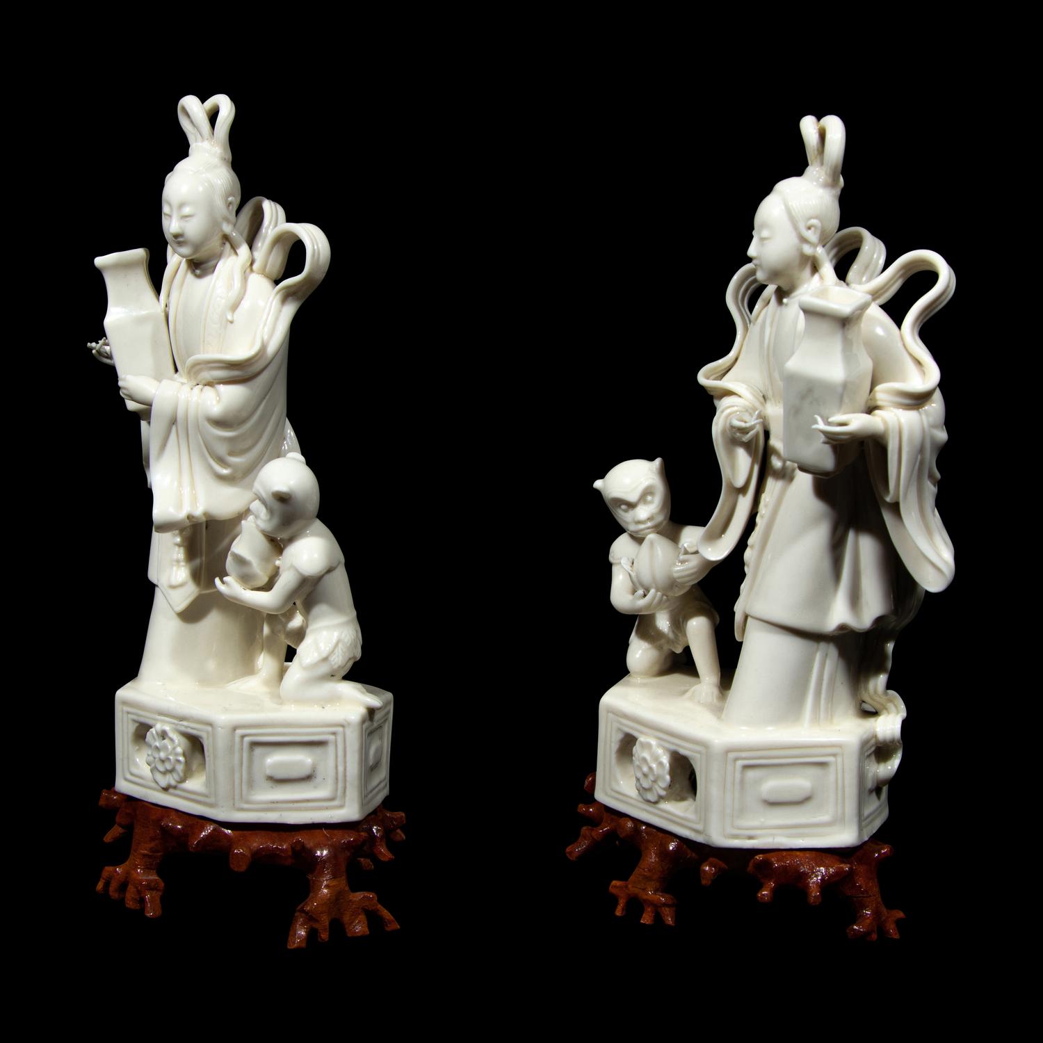 A Pair of Chinese Blanc-de-Chine Porcelain Figural Groups