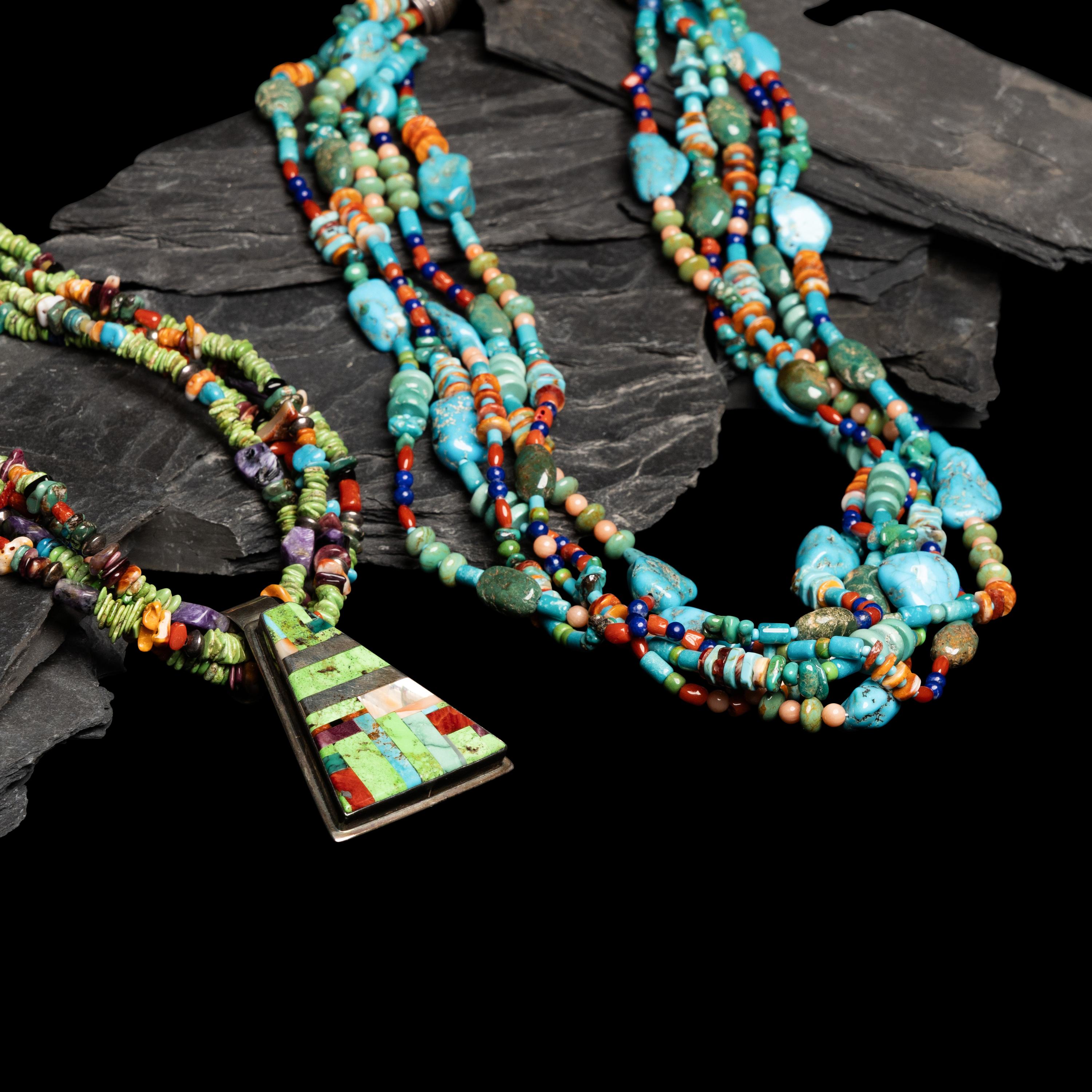 Daniel Coriz (Kewa, 20th/21st century) — Four-strand Necklace, with Sterling Silver Mosaic Inlay Pendant, PLUS
