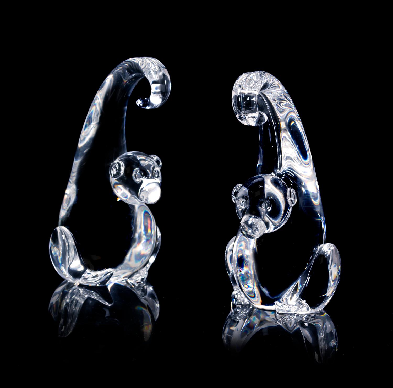 A Pair of Steuben Glass Sculptures, Height 6 1/4 inches.