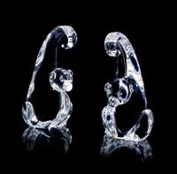 A Pair of Steuben Glass Sculptures, Height 6 1/4 inches.