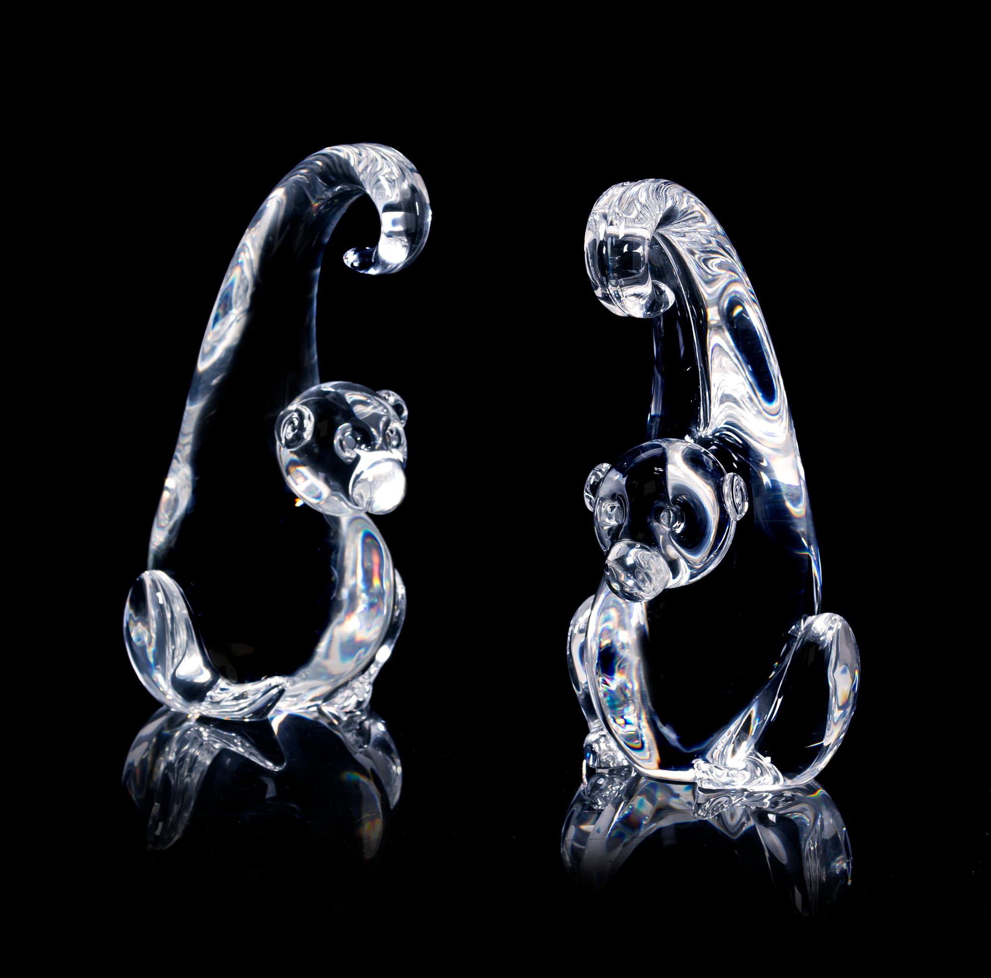 A Pair of Steuben Glass Sculptures, Height 6 1/4 inches.