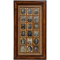 [EARLY PHOTOGRAPHY - PORTRAITURE]. A Daguerreian wall frame containing 18 uncredited sixth plate daguerreotype portraits of men, women, and children, including: