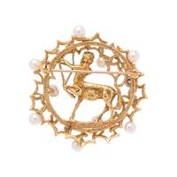 YELLOW GOLD, CULTURED PEARL AND DIAMOND SAGITTARIUS BROOCH