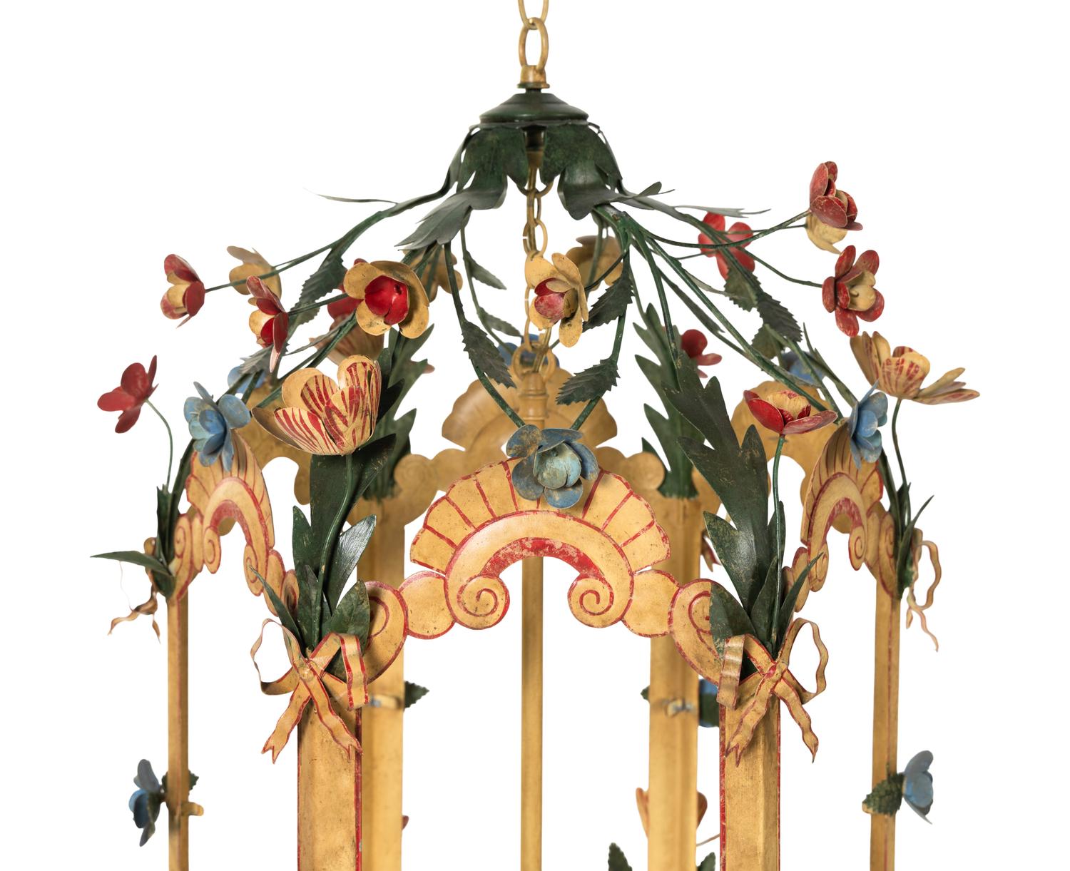 A French Painted Tole Hall Lantern