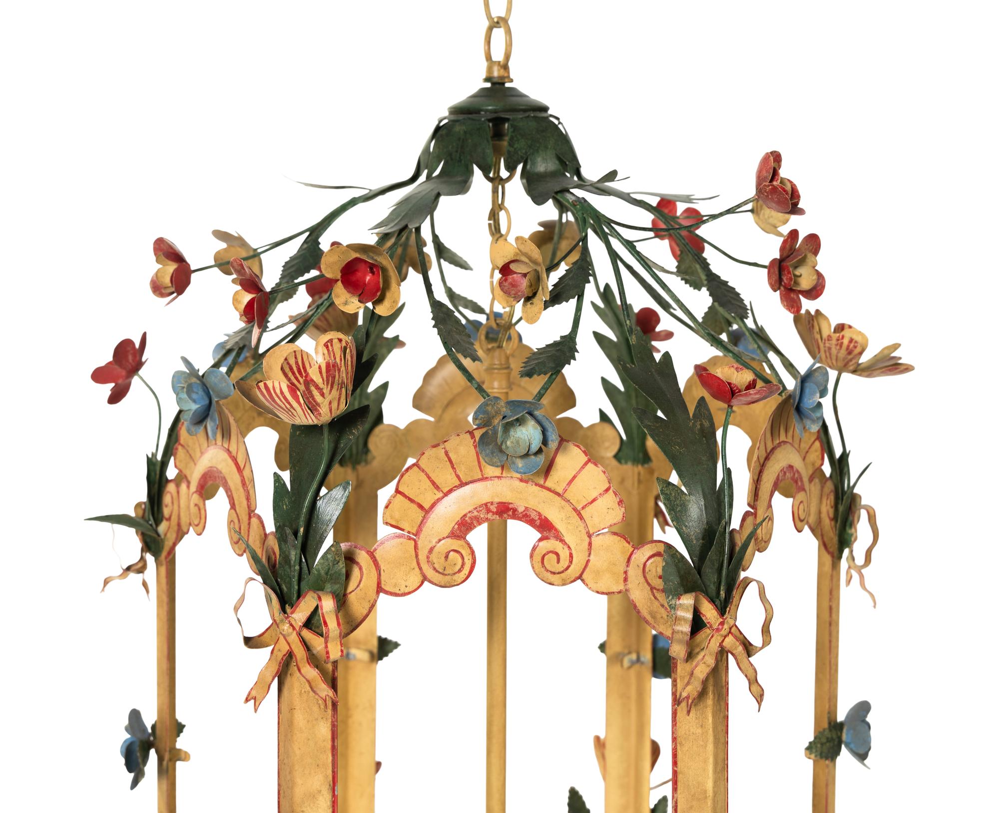 A French Painted Tole Hall Lantern