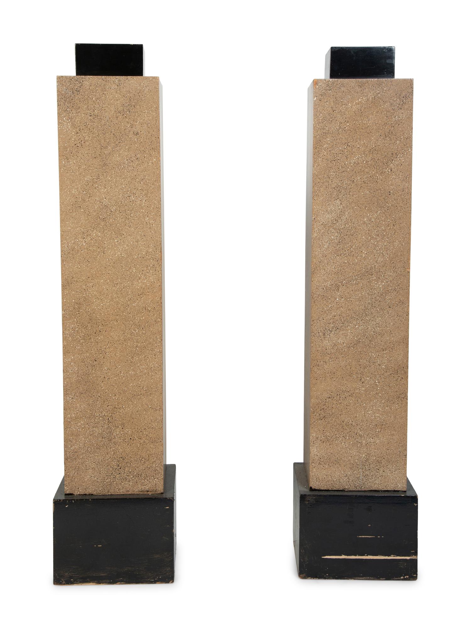 A Pair of Art Deco Style Faux-Porphyry Parcel Ebonized Pedestals — 20TH CENTURY