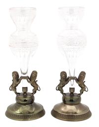 A Pair of Paint Decorated Glass Vases Height 12 inches.