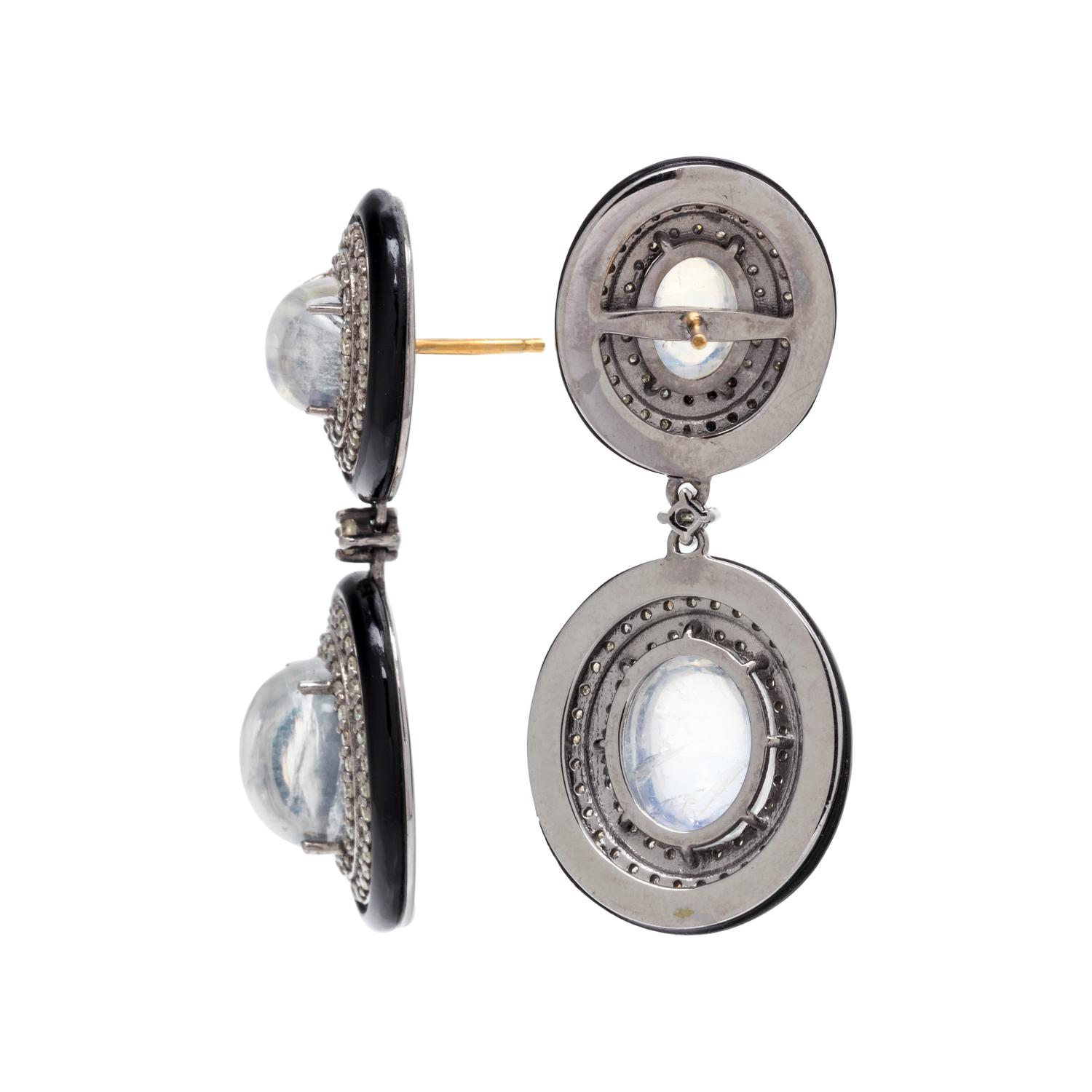 MOONSTONE AND DIAMOND EARRINGS