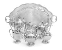 An American Silver Five-Piece Tea and Coffee Service, Frank M. Whiting, North Attleboro, MA, comprising a coffee pot, a teapot, a waste