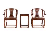 A Set of Two Huanghuali Armchairs and One Side Table
