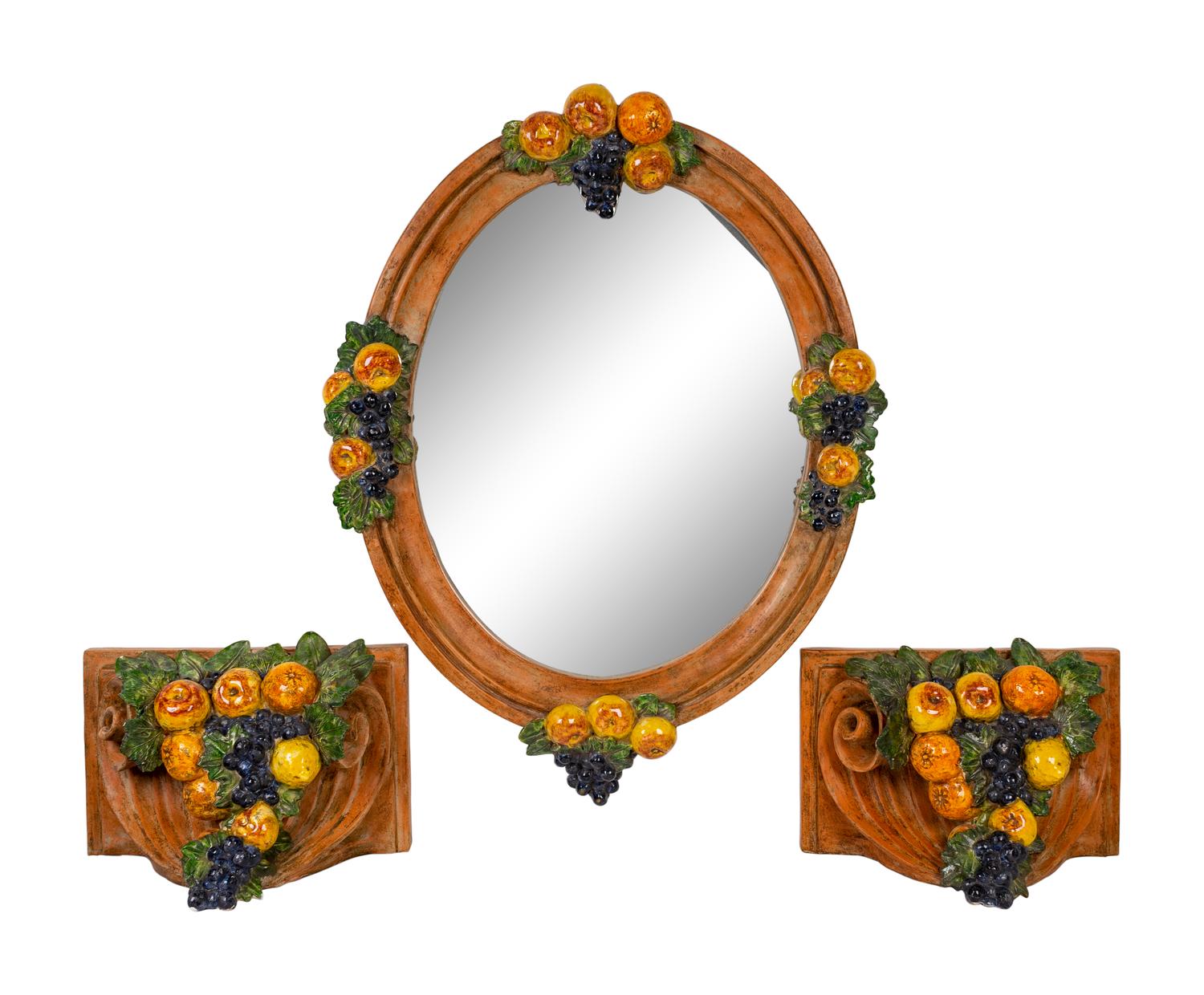 A Set of Italian Painted Terracotta Mirror and Wall Mounts — 20TH CENTURY