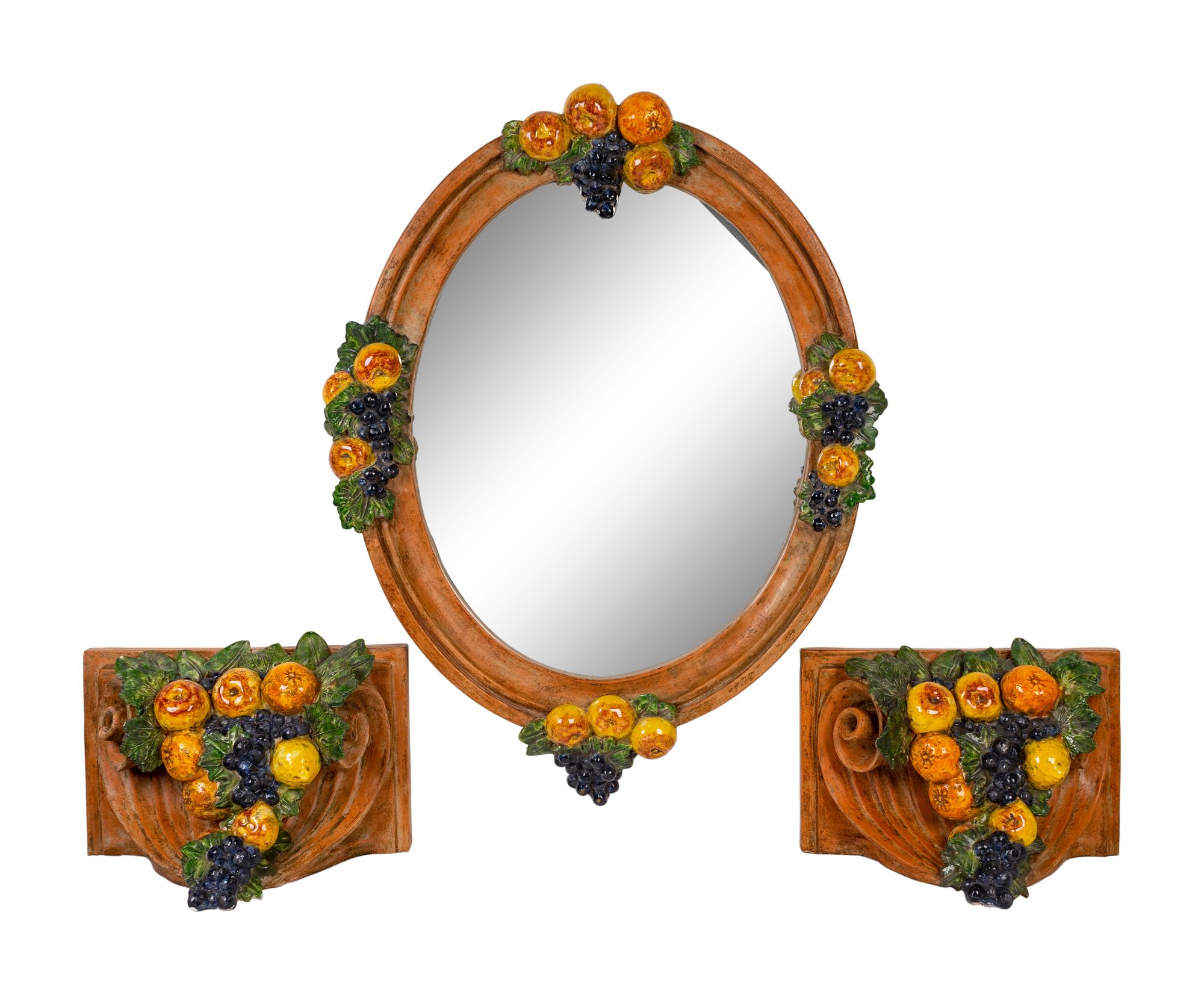 A Set of Italian Painted Terracotta Mirror and Wall Mounts — 20TH CENTURY