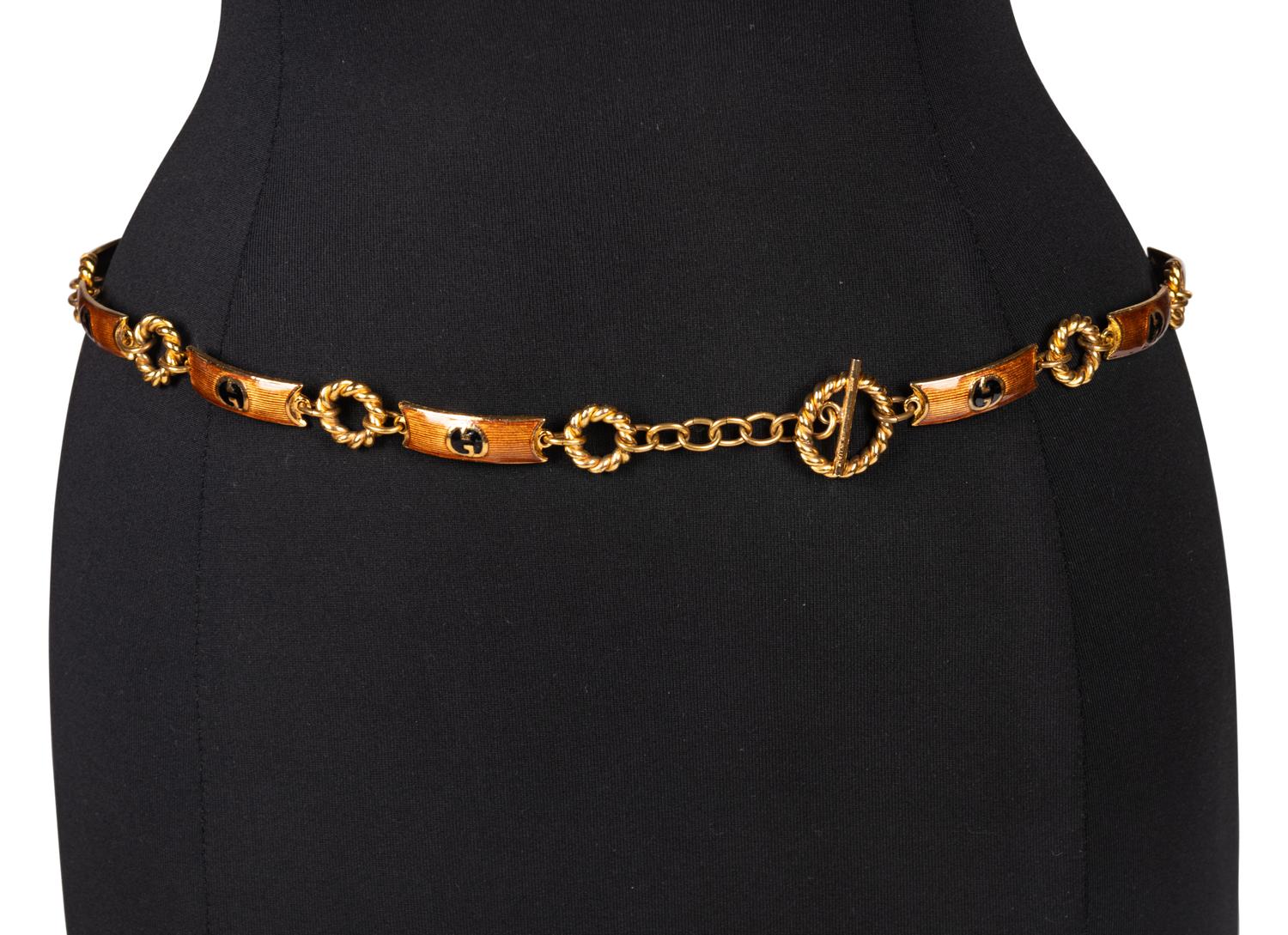 Two Gucci Gold-Tone Metal Belts, Late 20th Century