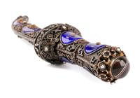 An Eastern European Silvered, Jeweled and Enameled Dagger Length 11 1/2 inches.