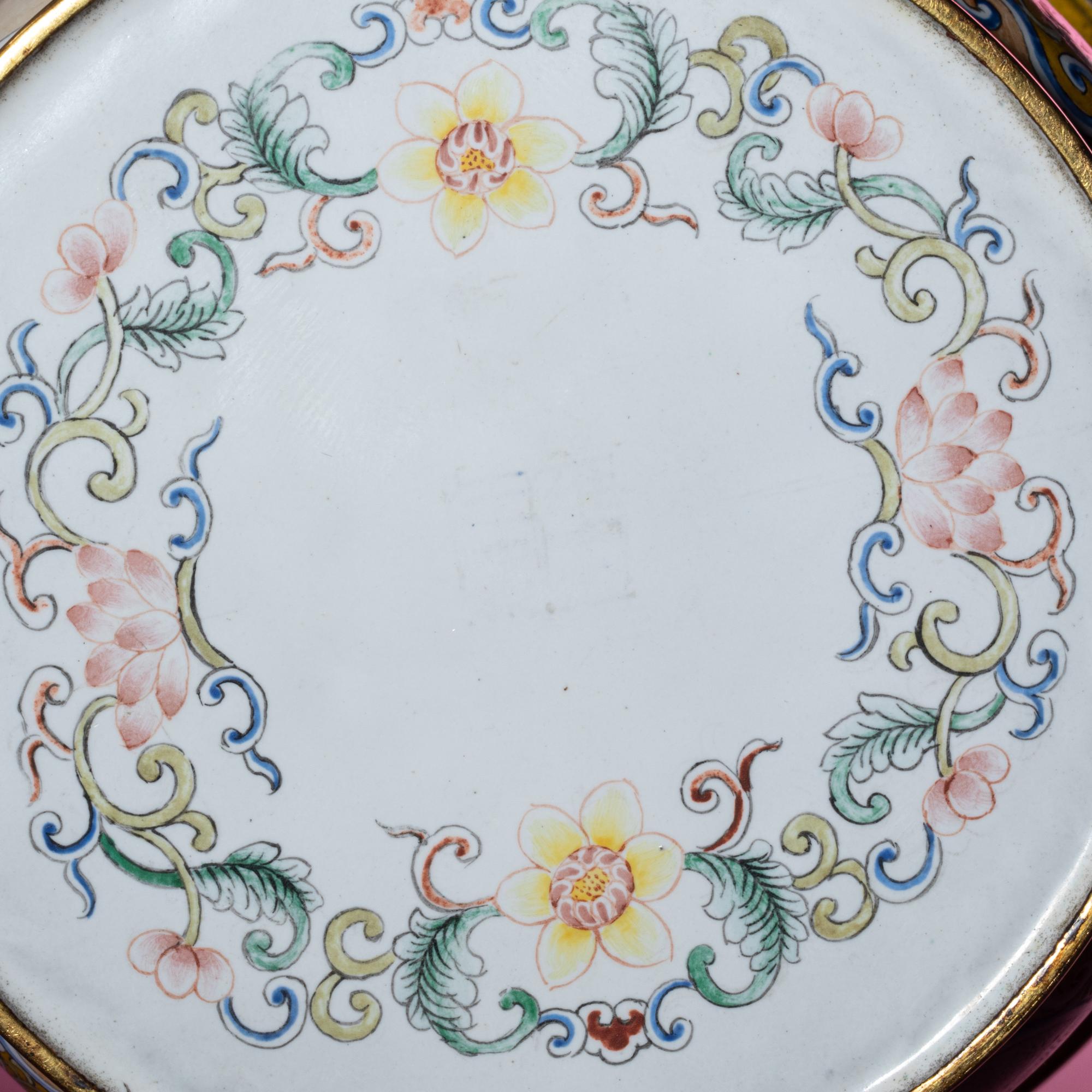 A Canton Enamel on Copper 'Quails' Spittoon